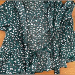 SHEIN green flowered wrap top